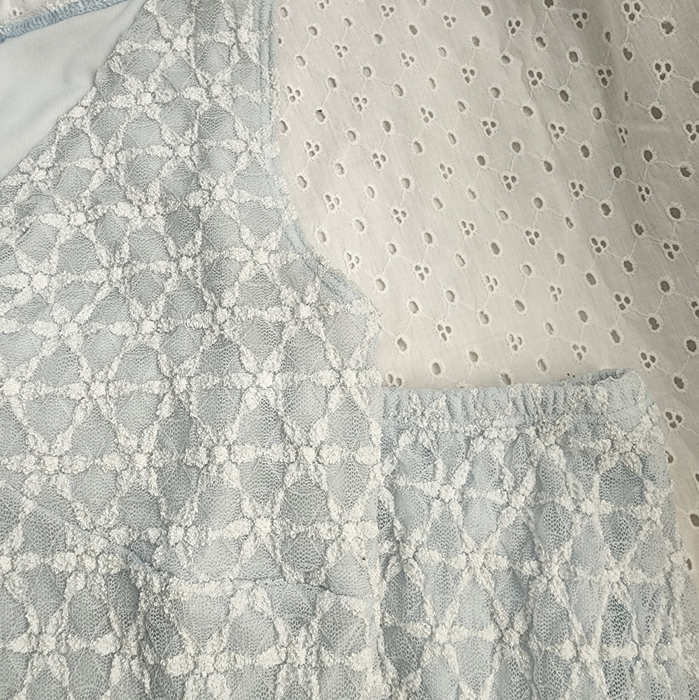 RAG Vintage 2 Piece Baby Blue/White Top/Skirt Set